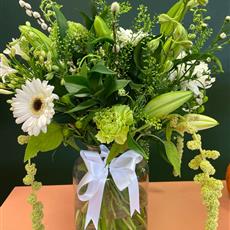 Green and White Vase Arrangement