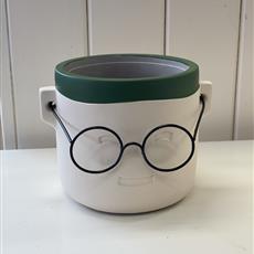 Glasses face pot - green